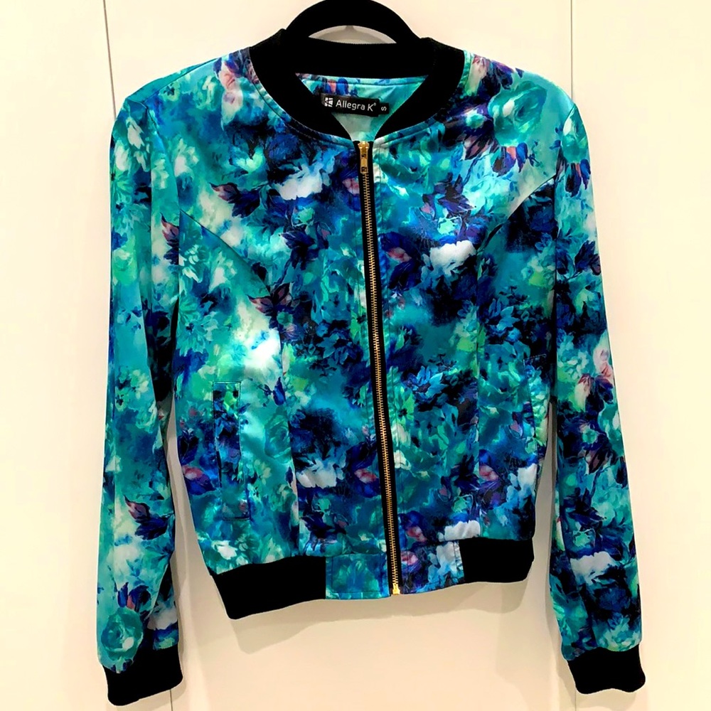 Green and teal zip up jacket